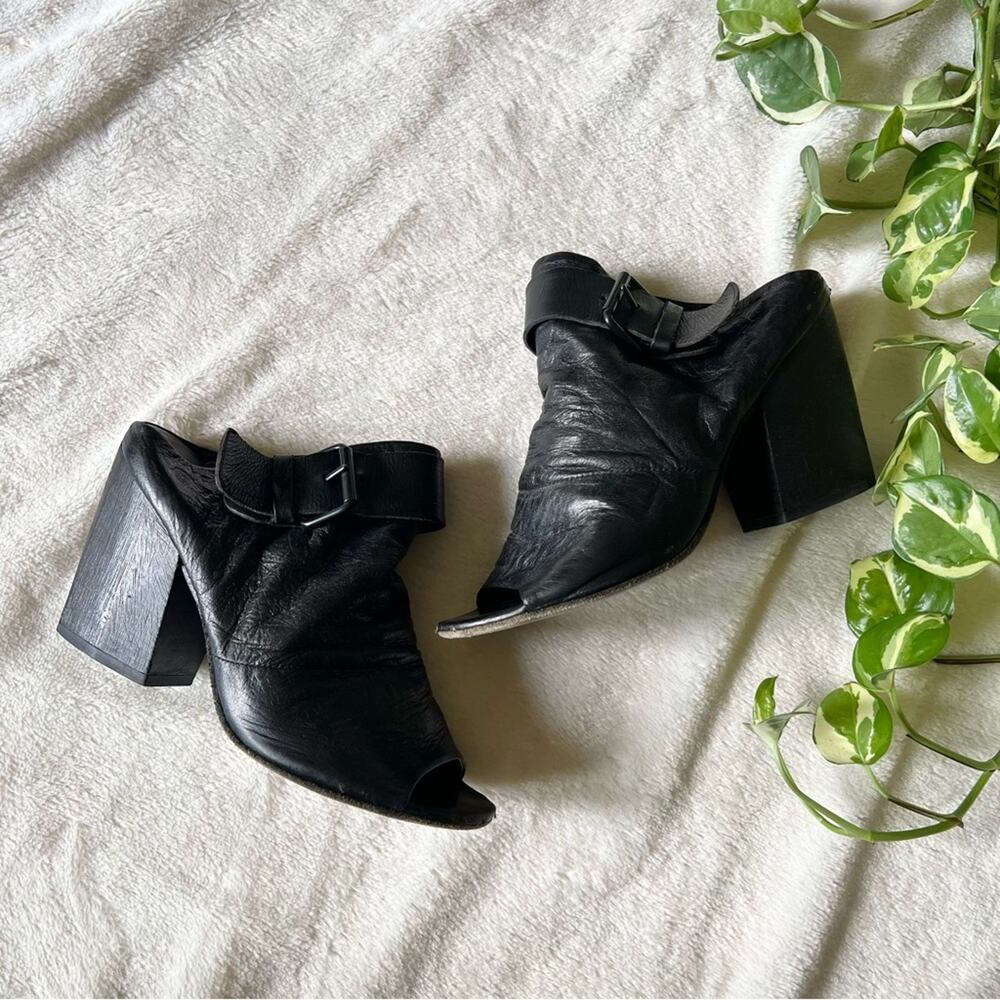 Marsell Bolla Black Leather Peep Toe Convertible Mule/Sling-Back Block Heel
